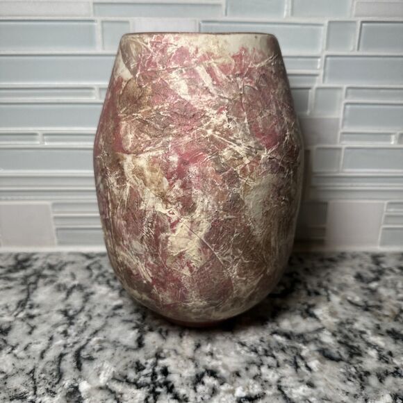 CB2 Crate & Barrel Painterly Pink Natural Swirl Abstract 7” Vase - Picture 1 of 7